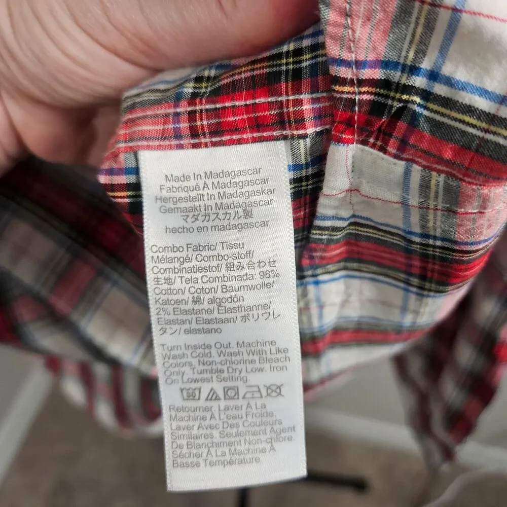 J.Crew Flex Washed Classic Fit Plaid‎ Button Down Shirt Mens Large Red Blue